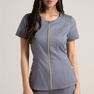 Jaanuu Biker Scrub Top Gold Zipper size small